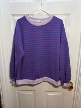 UEU Trendy Striped Crewneck Sweatshirt - Purple & Blue